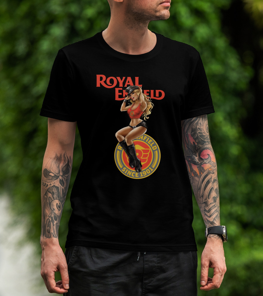 Royal Enfield Since 1901 With Pin-Up Girl In Red Top T-Shirt