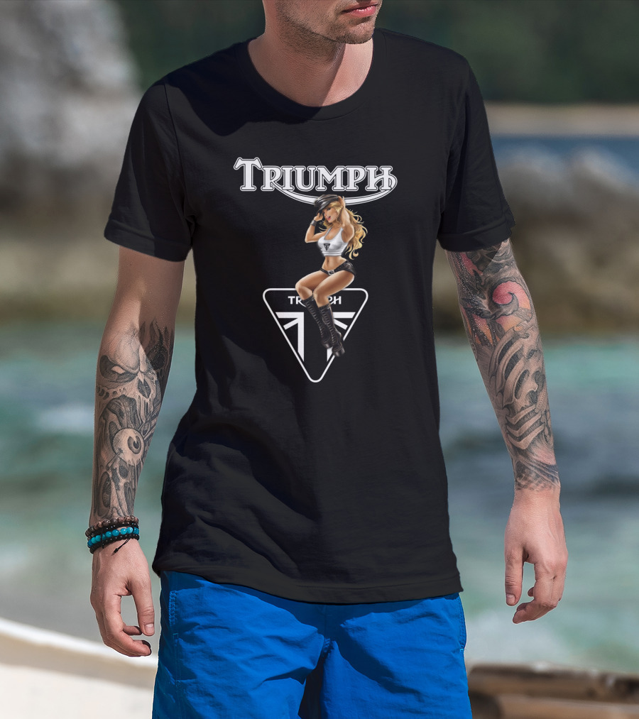 Triumph Dh 20 Logo With Pin-Up Model Motif T-Shirt