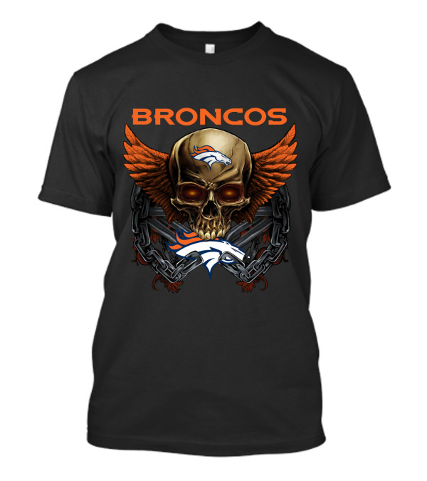 Broncos Skull Winged Logo With Chain And Horsehead T-Shirt