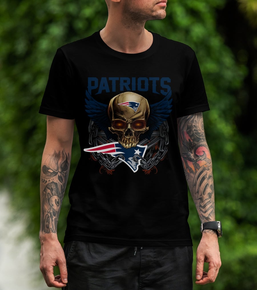 Patriots Skull With Wings And Chains Nfl New England Patriots T-Shirt