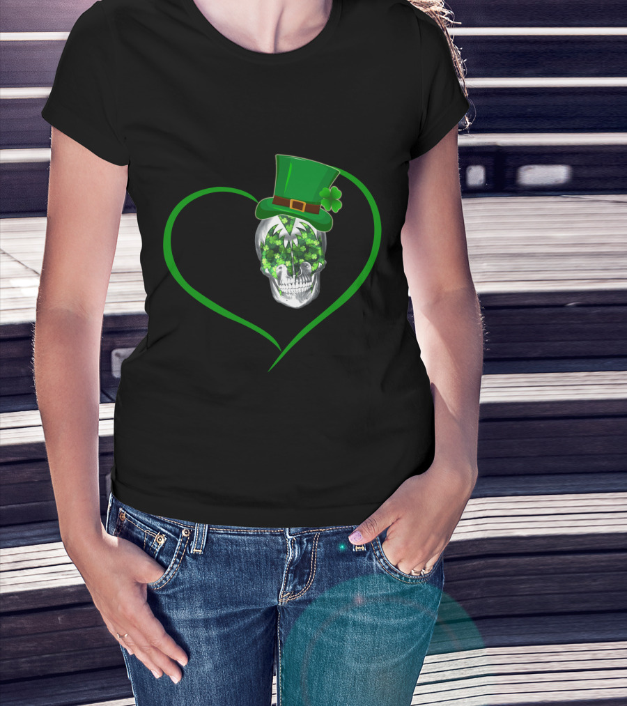 Skull Heart Shamrock Top Hat St. Patrick's Day T-Shirt