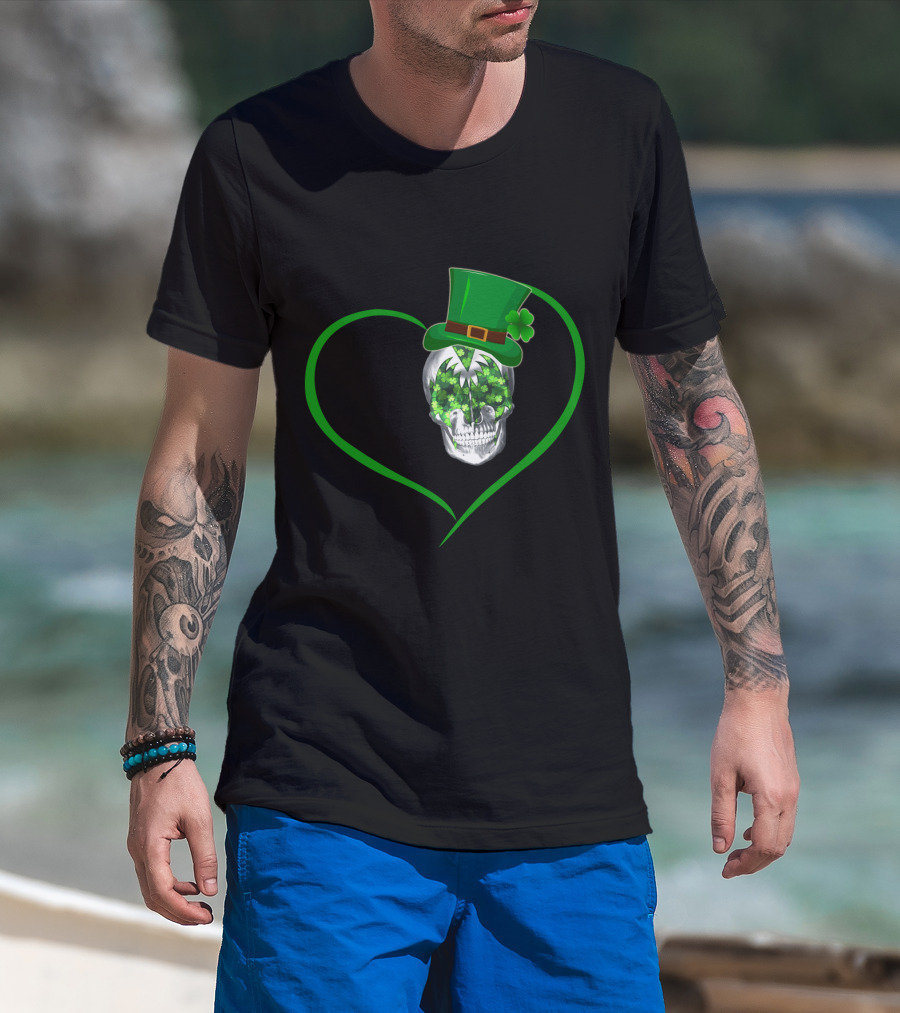 Skull Heart Shamrock Top Hat St. Patrick's Day T-Shirt