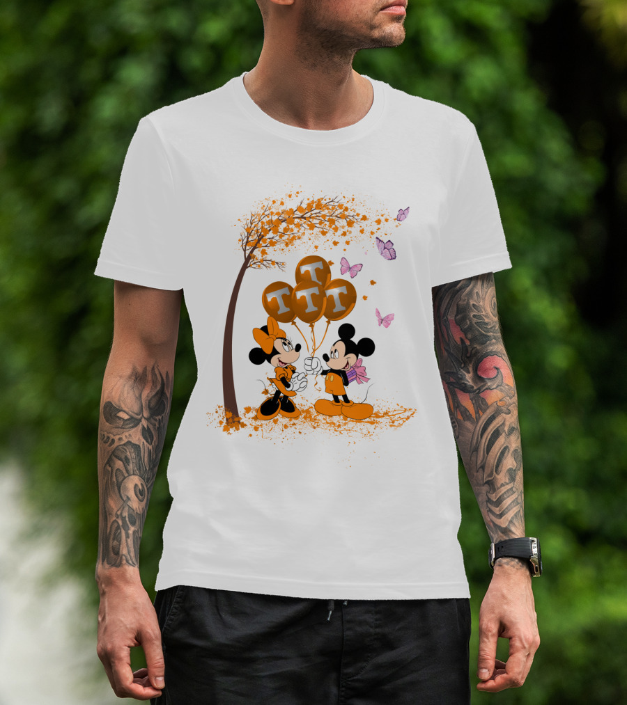 Ncaa Tennessee Volunteers Mickey And Minnie Tree Tt Balloons Butterflies T-Shirt