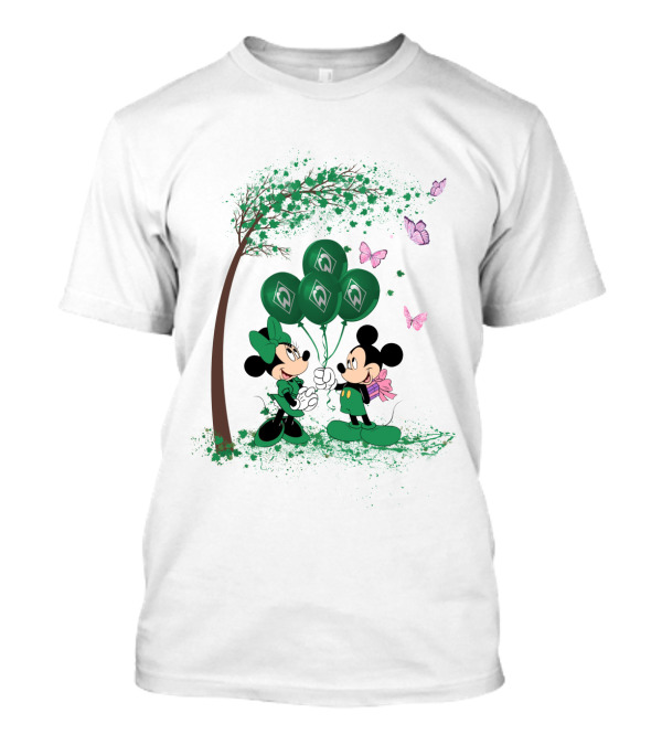 Minnie And Mickey With Green Werder Bremen Balloons Scene T-Shirt