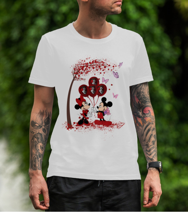 DH 29 Premier League AFC Bournemouth Mickey Minnie Balloons Tree Butterflies T-Shirt