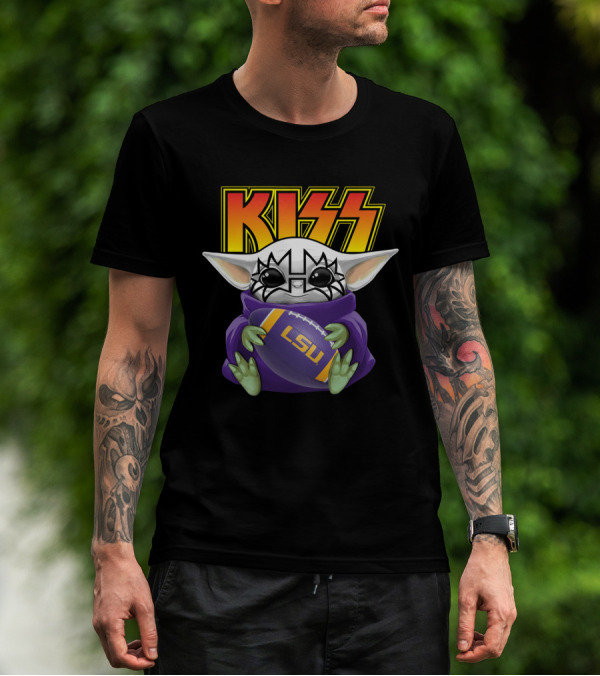 KISS Baby Yoda Tommy Thayer LSU Tigers Football T-Shirt