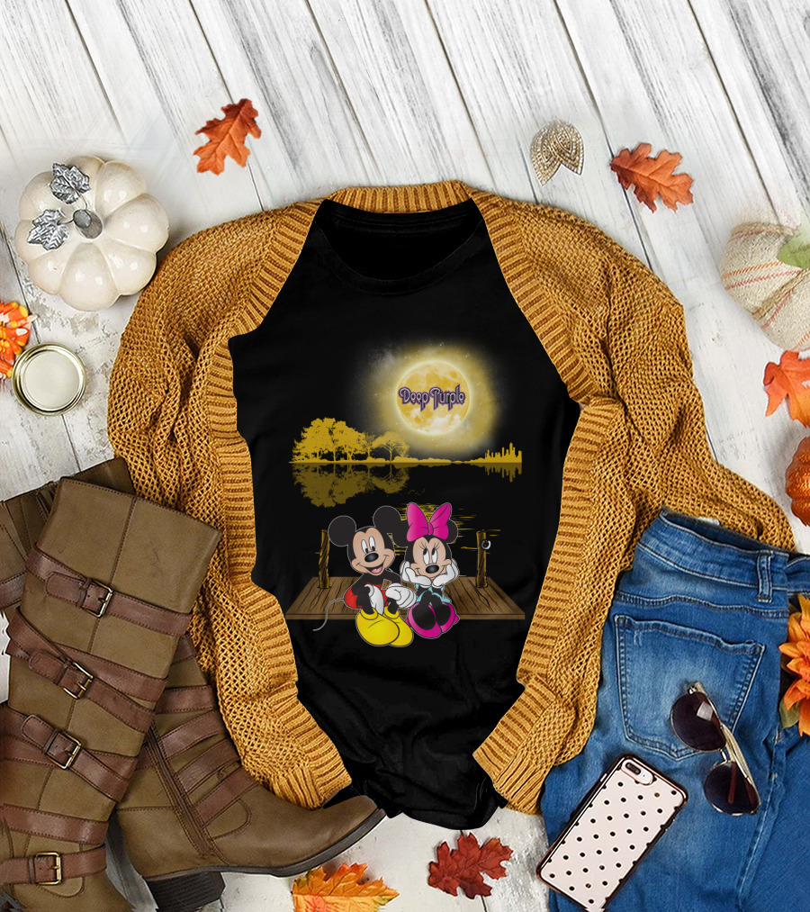 Deep Purple Moonlight Mickey And Minnie Reflection T-Shirt
