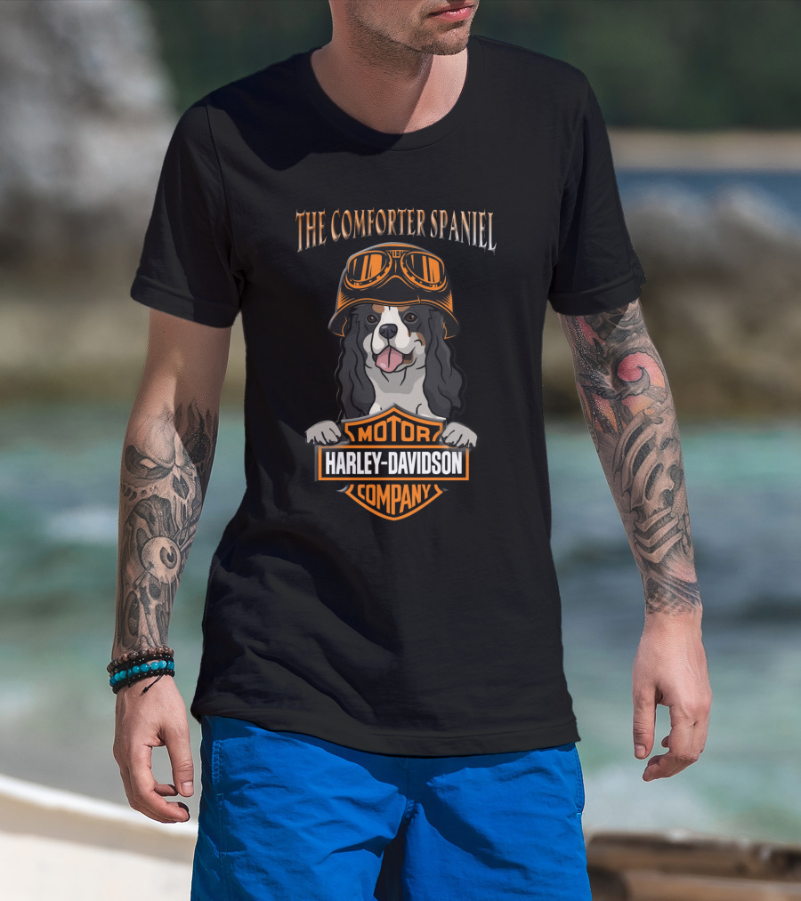 The Comforter Spaniel Harley Davidson Cavalier King Charles 33 Motorcycle T-Shirt