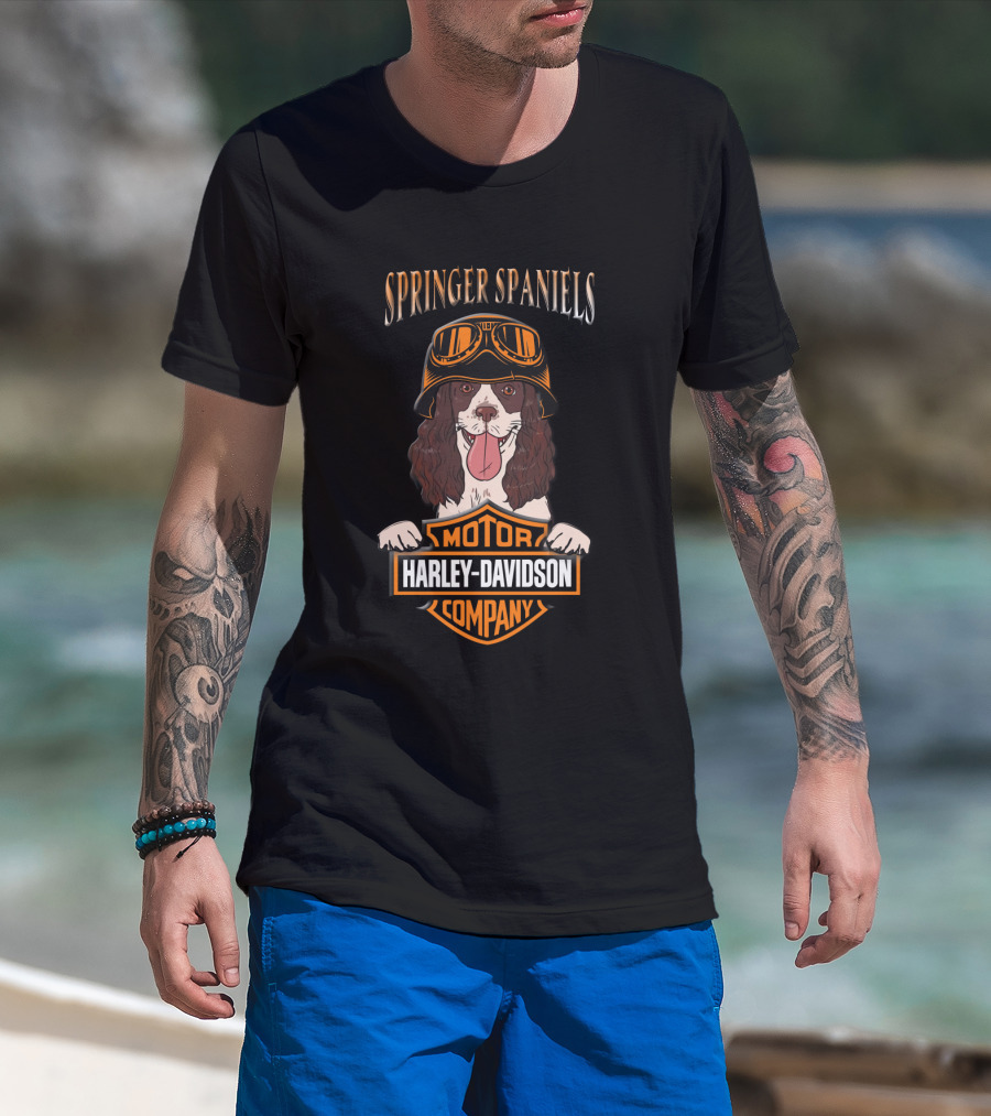 Springer Spaniels Harley Davidson Motorcycle Company T-Shirt