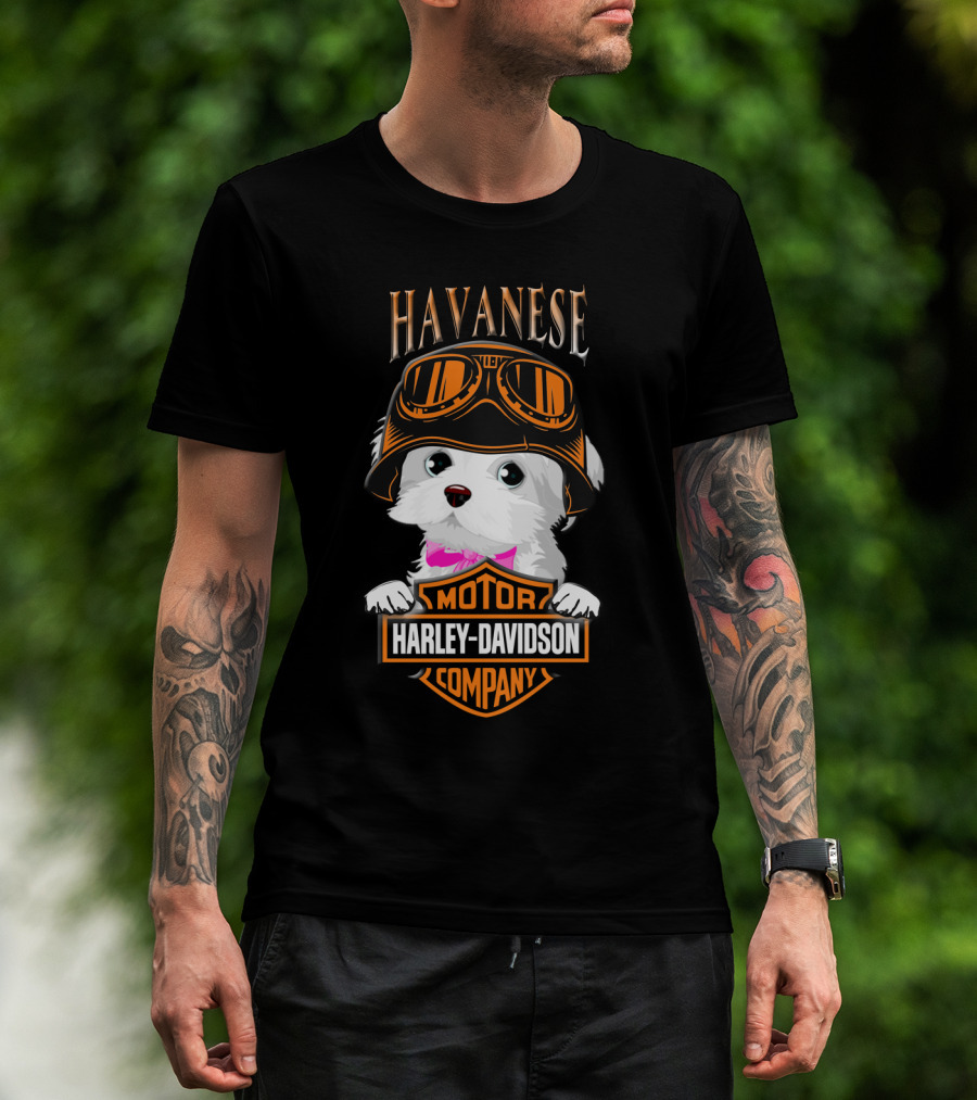 Havanese Harley Davidson Motor Company Dog With Goggles T-Shirt