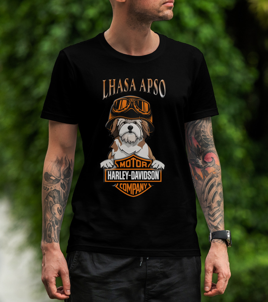 Lhasa Apso Harley Davidson Motor Company Dog With Goggles T-Shirt