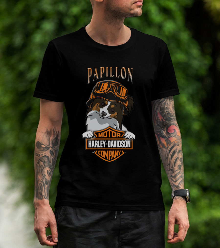 Papillon Harley Davidson Motor Company Dog Goggles T-Shirt