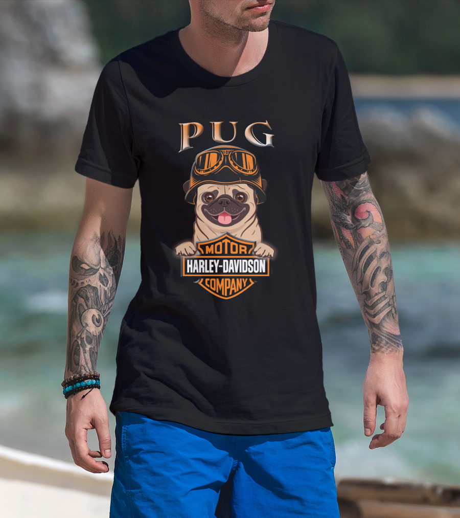 Pug Harley Davidson Motor Company Motorcycle Goggles T-Shirt