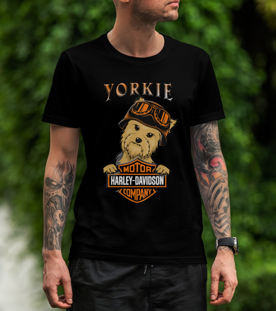 Yorkie Harley Davidson Motorcycle Dog With Goggles T-Shirt