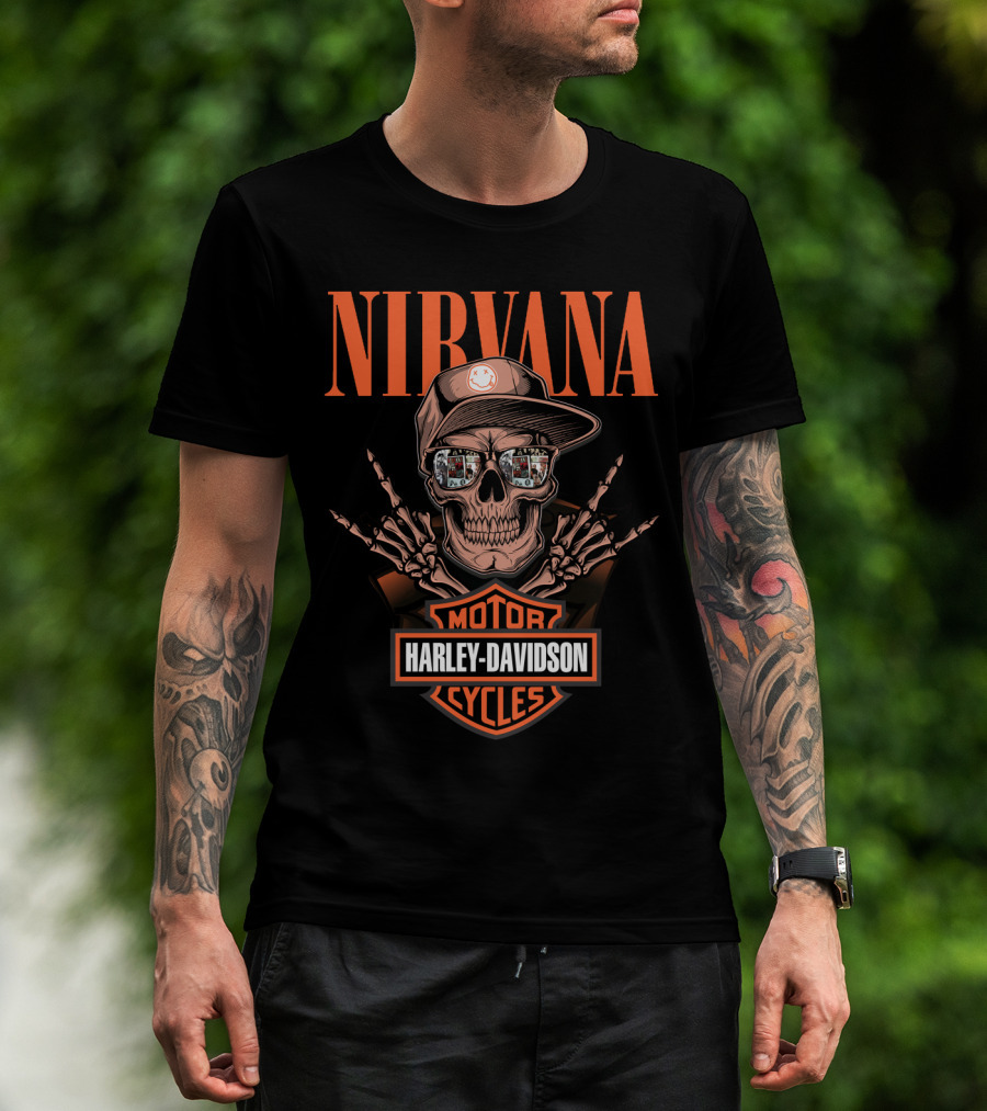 Nirvana Harley Davidson Motorcycles Skull Design T-Shirt