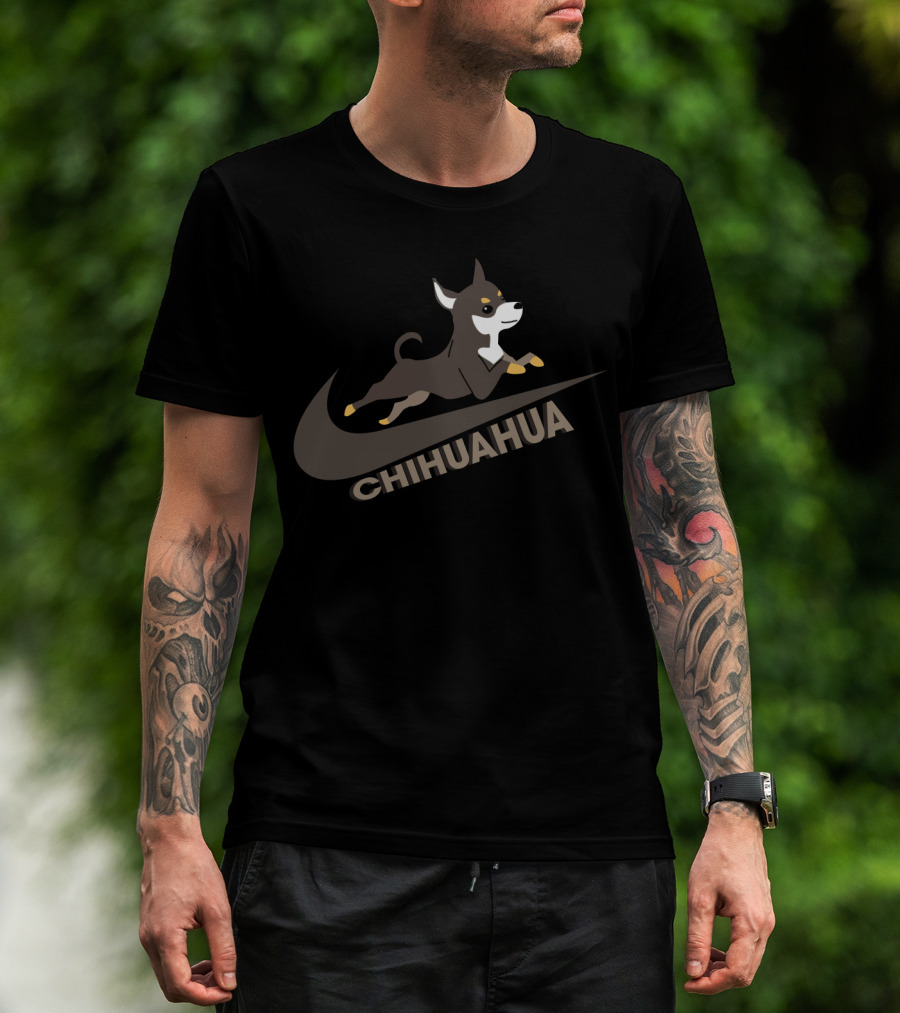 Chihuahua Jumping On Swoosh Logo Dh 36 Nike Style T-Shirt
