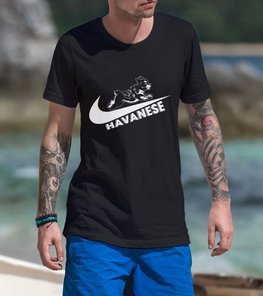Havanese Nike Dog Jumping Swoosh T-Shirt