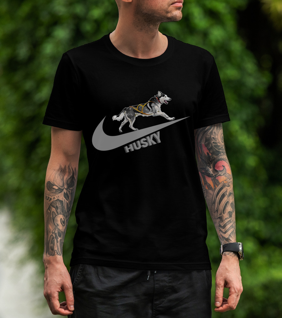 Husky Nike Logo With Running Dog On Swoosh T-Shirt