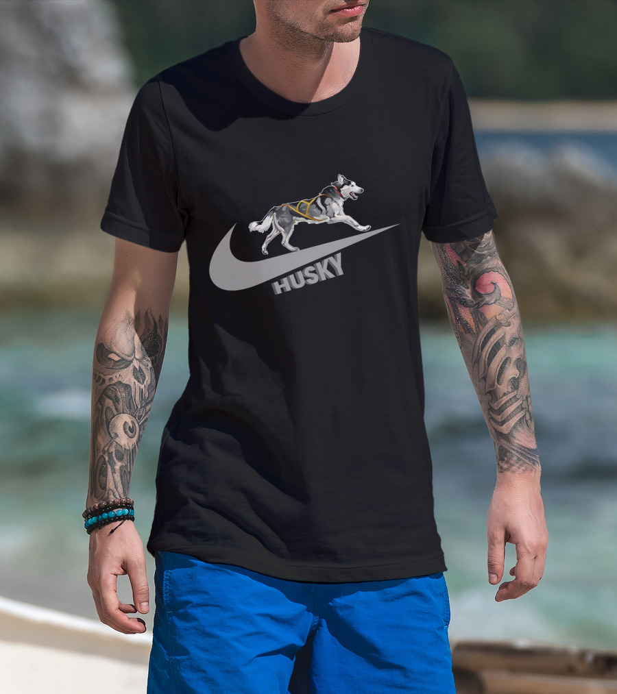 Husky Nike Logo With Running Dog On Swoosh T-Shirt