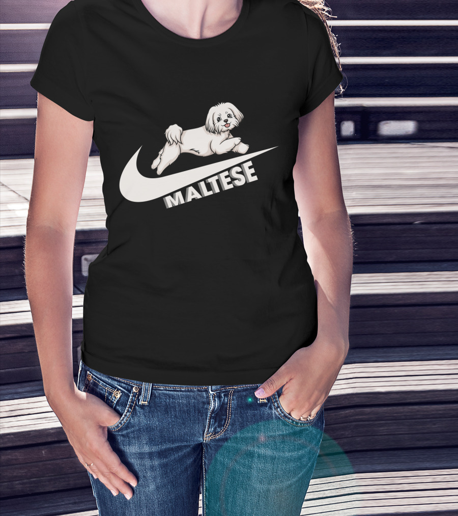 Maltese Dog With Nike T-Shirt