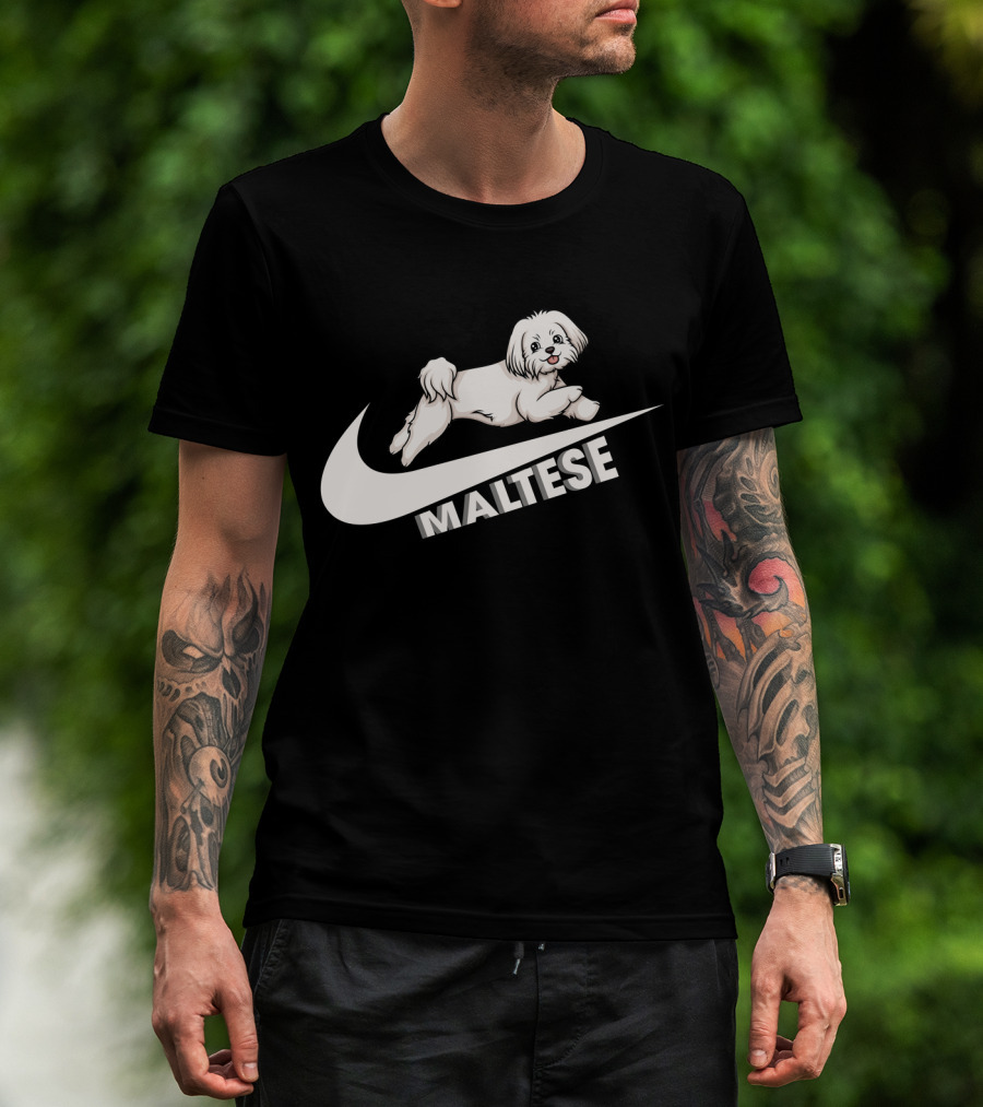 Maltese Dog With Nike T-Shirt