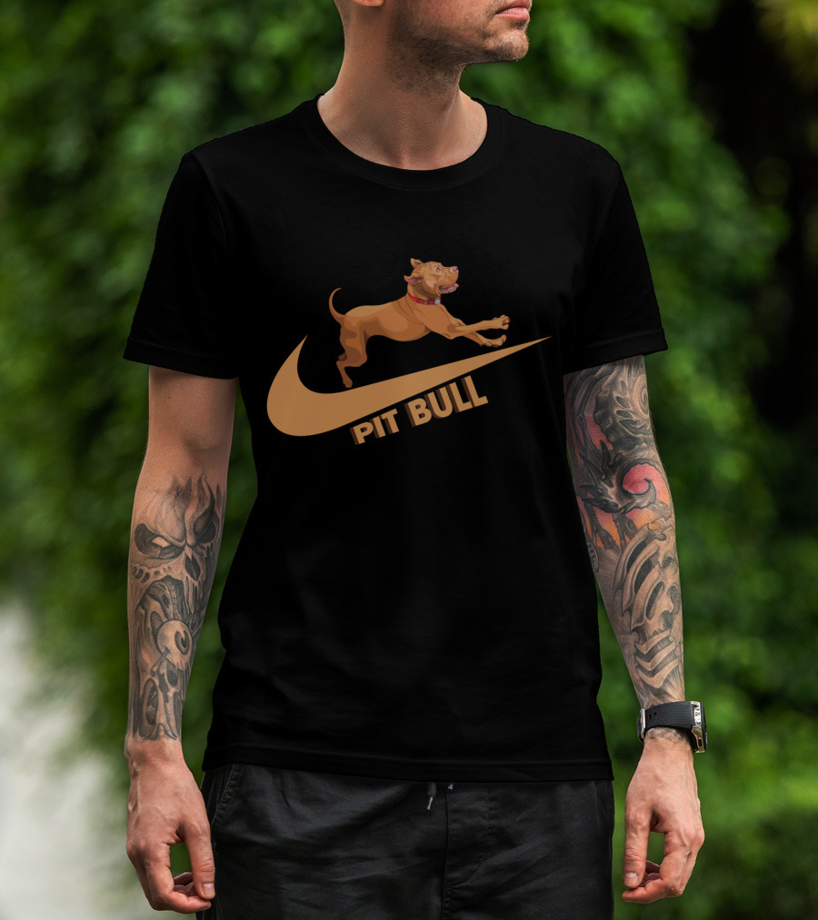 Pit Bull Nike Swoosh Dog Jumping T-Shirt