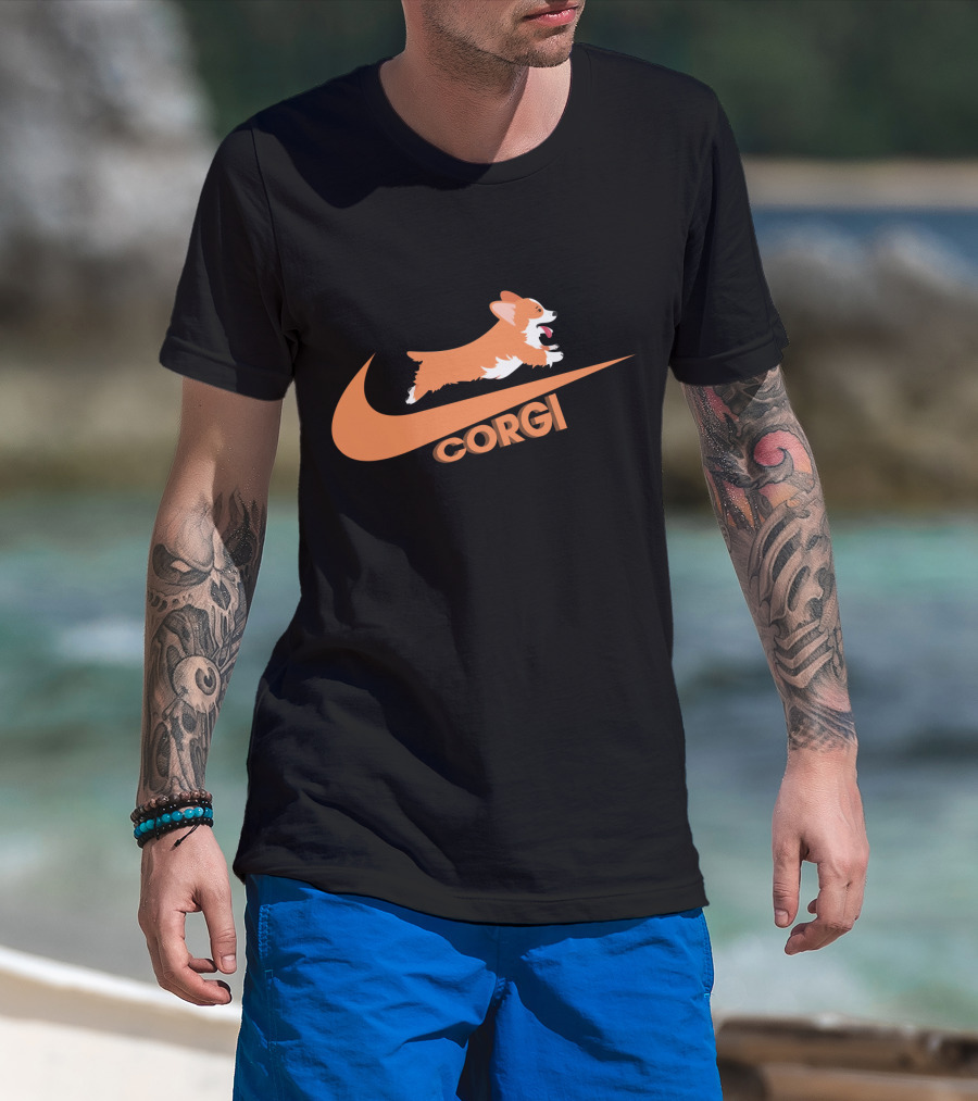 Corgi Jumping Nike Swoosh T-Shirt
