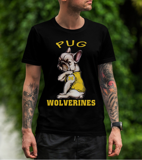 Pug Wolverines M Football Dog T-Shirt