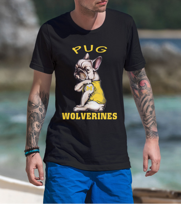 Pug Wolverines M Football Dog T-Shirt