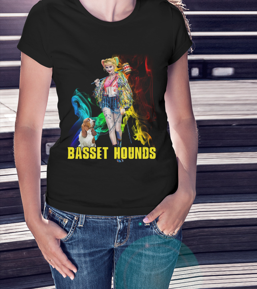 Harley Quinn Basset Hounds Colorful Smoke T-Shirt