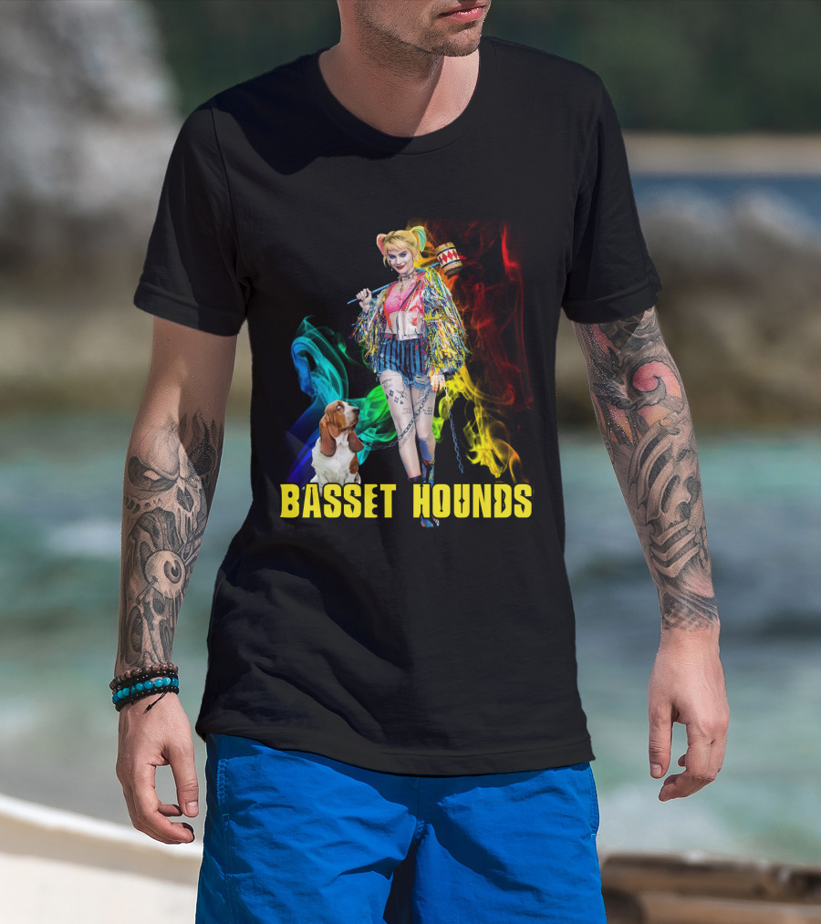 Harley Quinn Basset Hounds Colorful Smoke T-Shirt