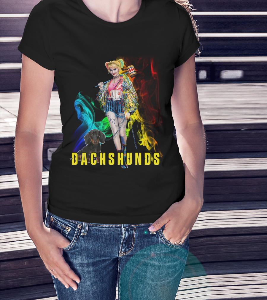 Dachshunds Harley Quinn Colorful Smoke Design Dh T-Shirt