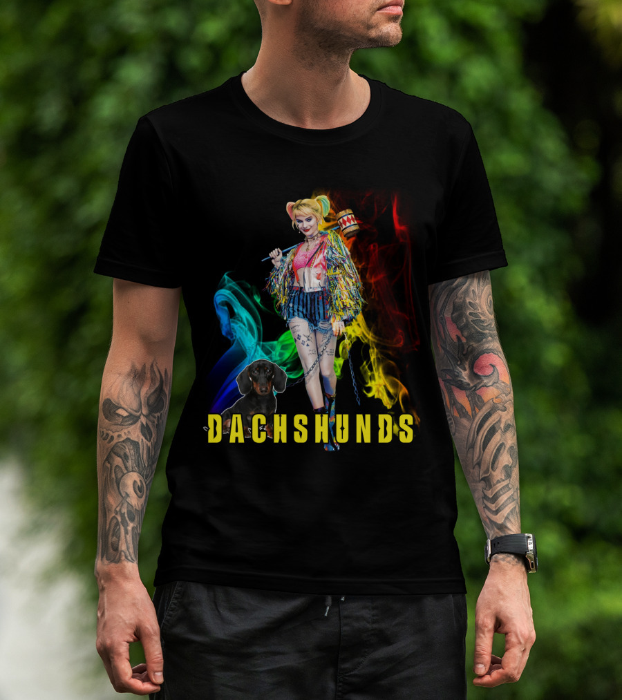 Dachshunds Harley Quinn Colorful Smoke Design Dh T-Shirt