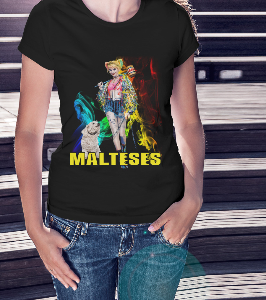 Harley Quinn Colorful Rainbow Malteses T-Shirt