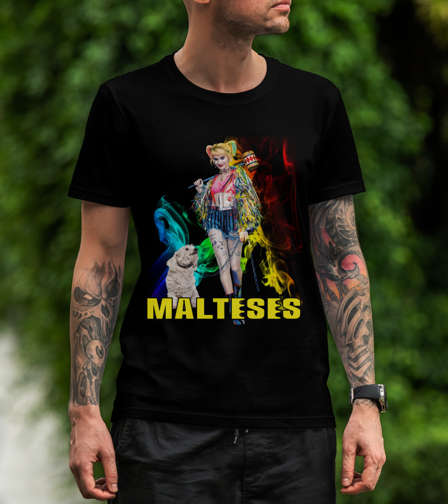 Harley Quinn Colorful Rainbow Malteses T-Shirt