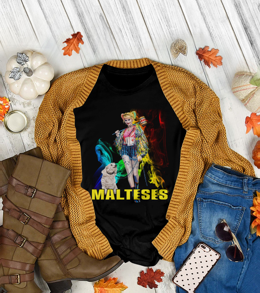 Harley Quinn Colorful Rainbow Malteses T-Shirt