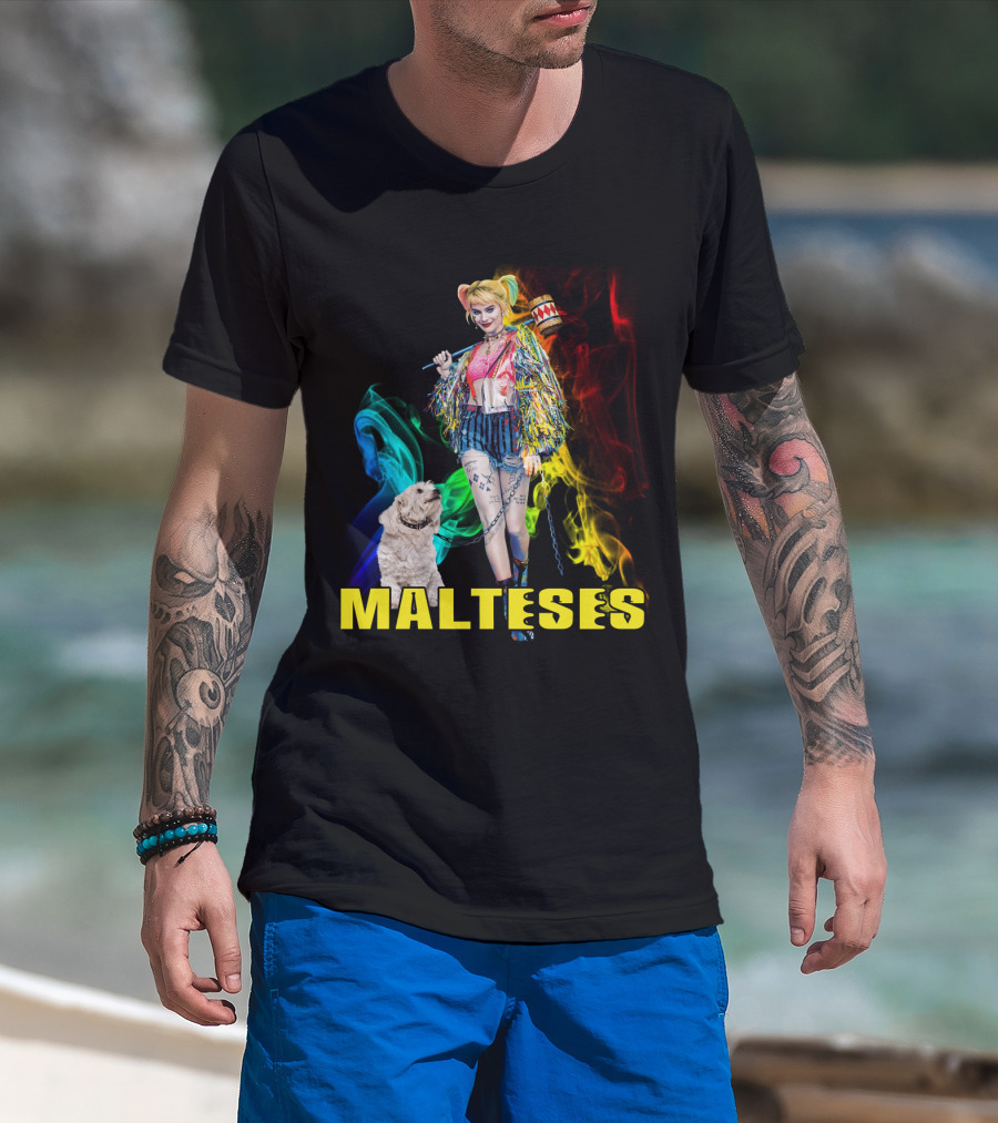 Harley Quinn Colorful Rainbow Malteses T-Shirt