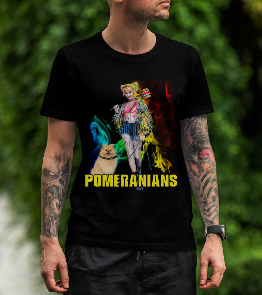 Harley Quinn Pomeranians Colorful Smoke T-Shirt