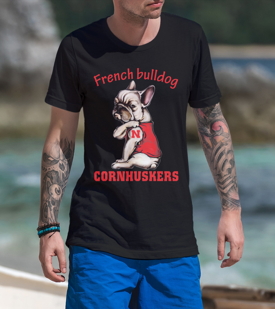 French Bulldog Cornhuskers N Nebraska T-Shirt