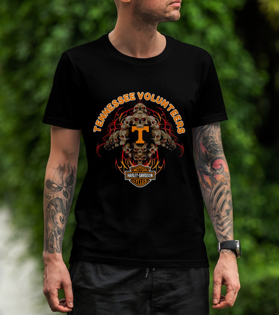 Tennessee Volunteers Harley Davidson Skulls Flames T-Shirt