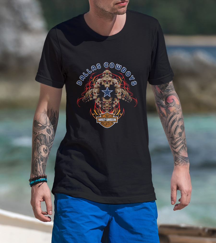 Dallas Cowboys Harley Davidson Skull Flame Star T-Shirt