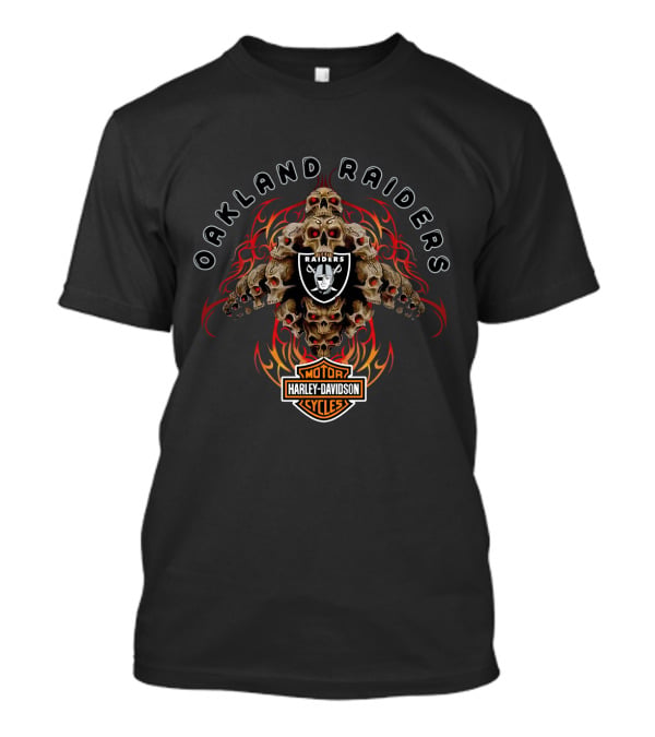 Oakland Raiders Harley Davidson Motorcycles Skulls And Flames T-Shirt