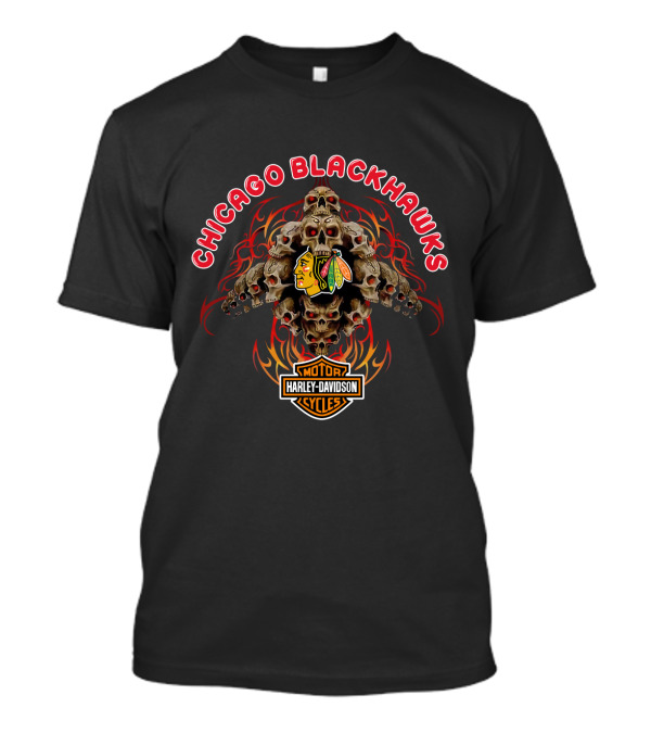 Chicago Blackhawks Harley Davidson Motorcycles Skulls T-Shirt