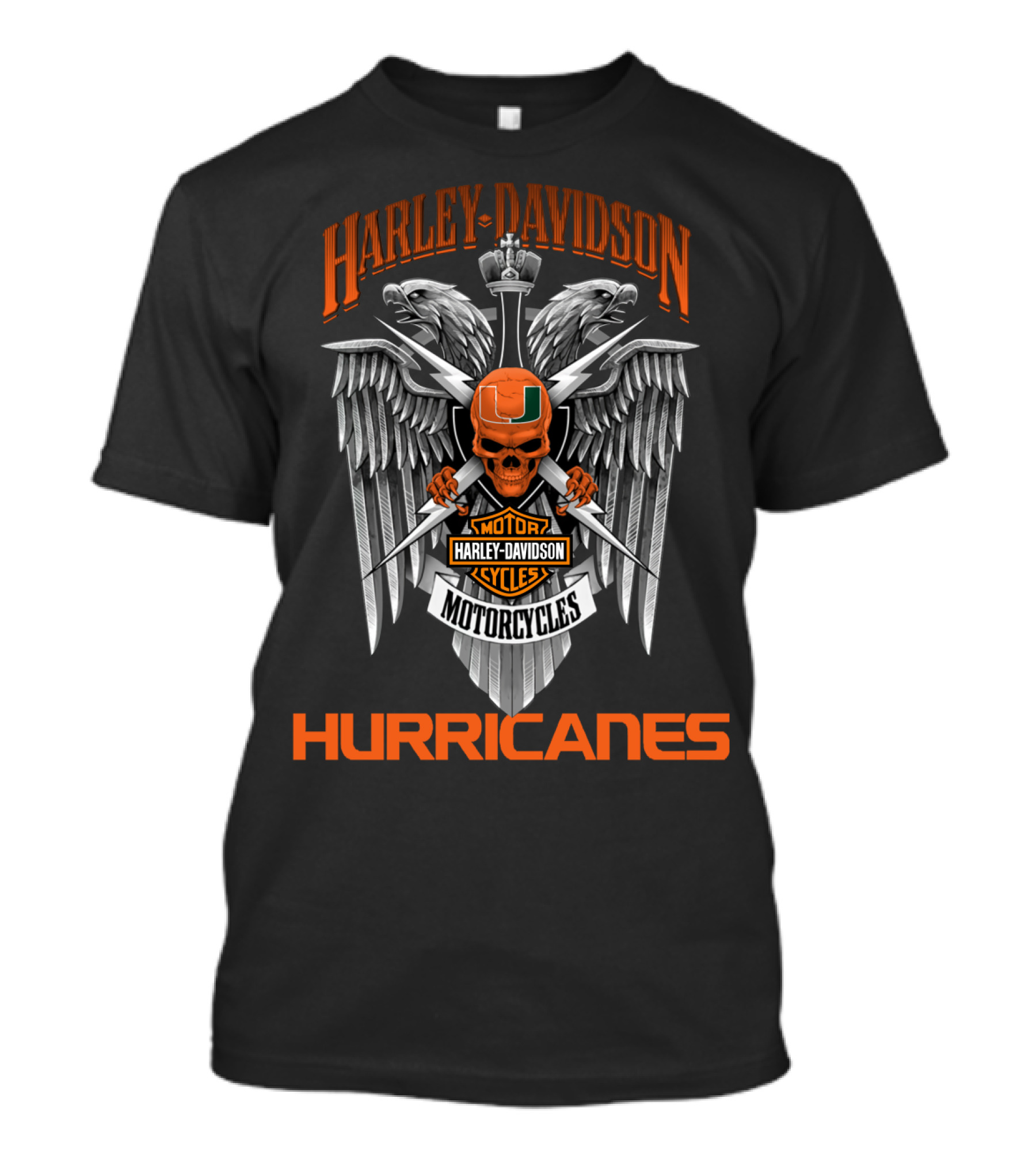 Harley Davidson Miami Hurricanes Motorcycles Skull T-Shirt