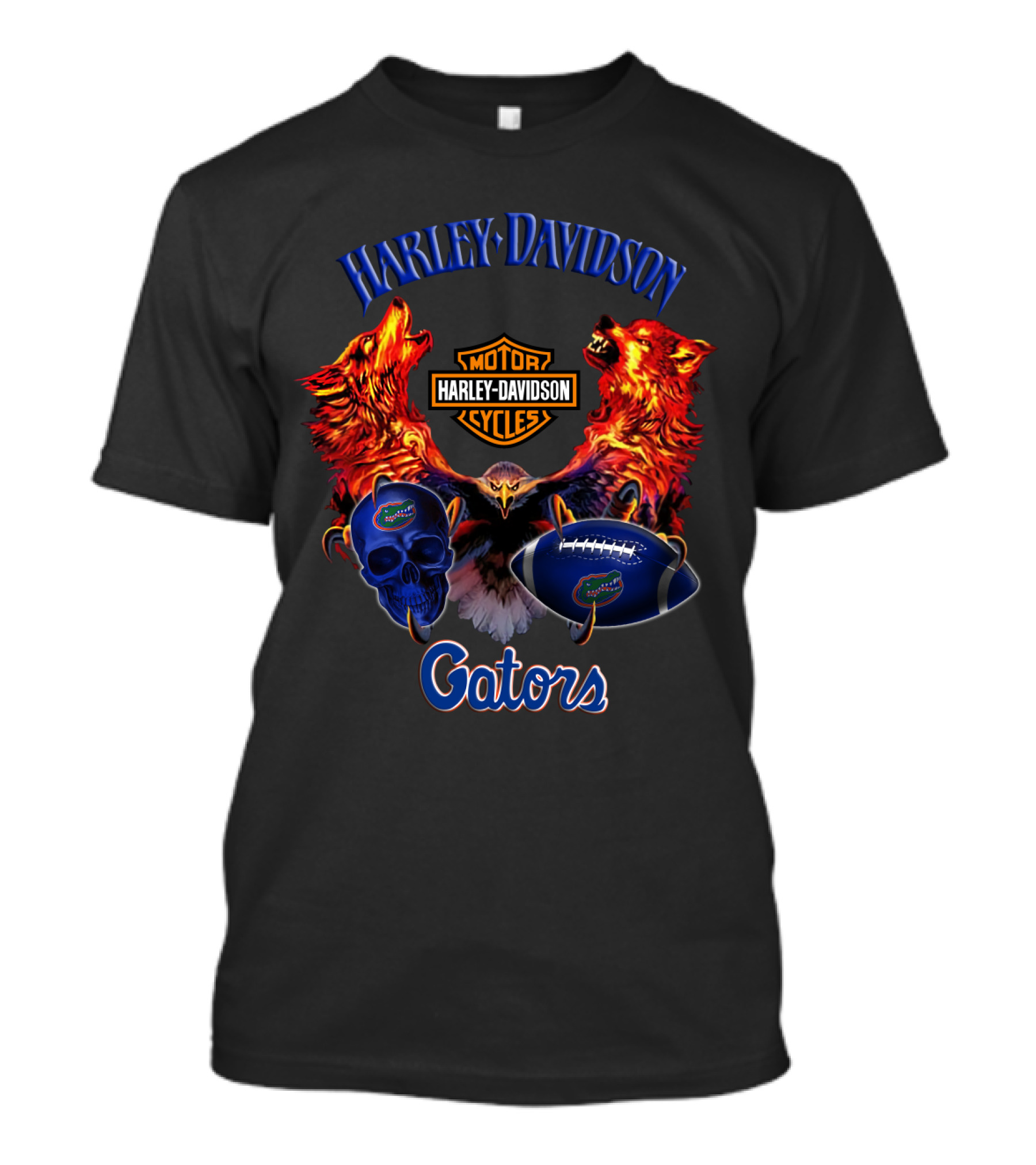 Harley Davidson Gators Florida Motorcycle Wolves Football Skull T-Shirt