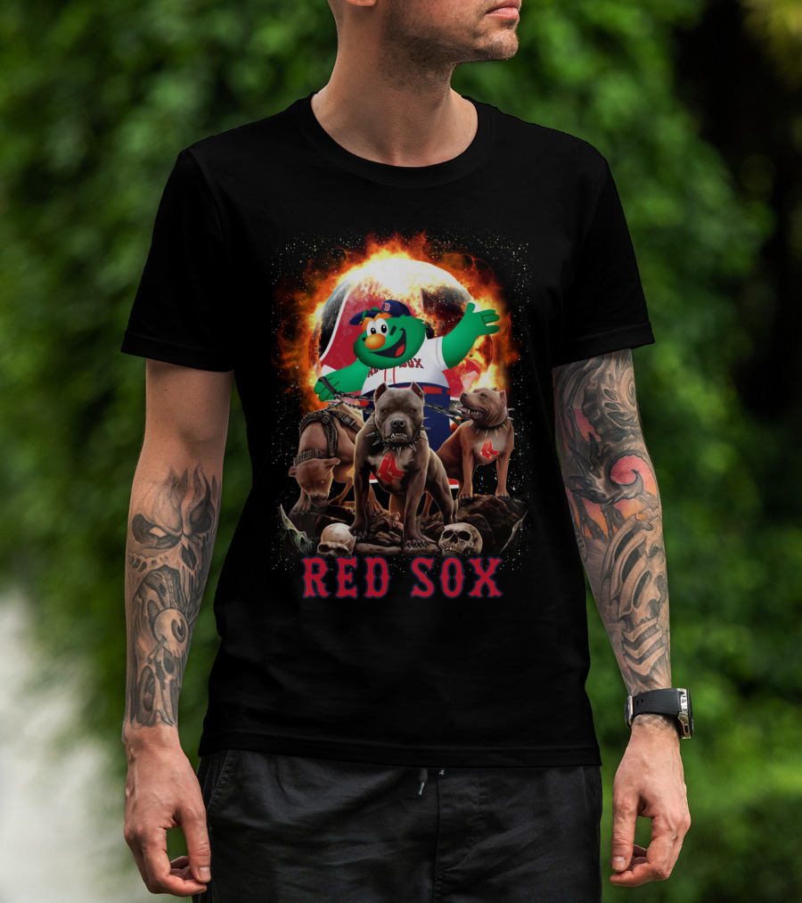 Boston Red Sox Wally Mascot With Fierce Bulldogs And Fiery T-Shirt