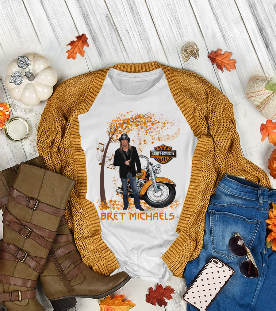 Bret Michaels Harley Davidson Motorcycles Musical Autumn Scene T-Shirt