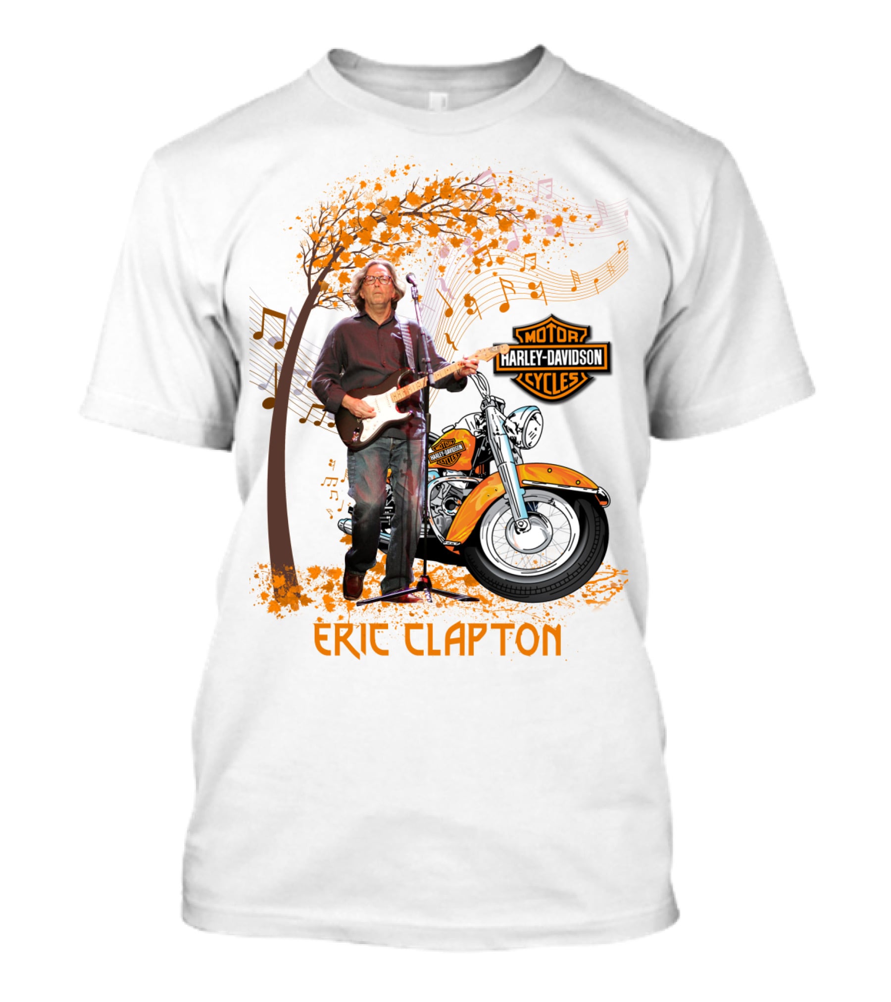 Eric Clapton Harley Davidson Guitar And Motorcycle Music Theme T-Shirt