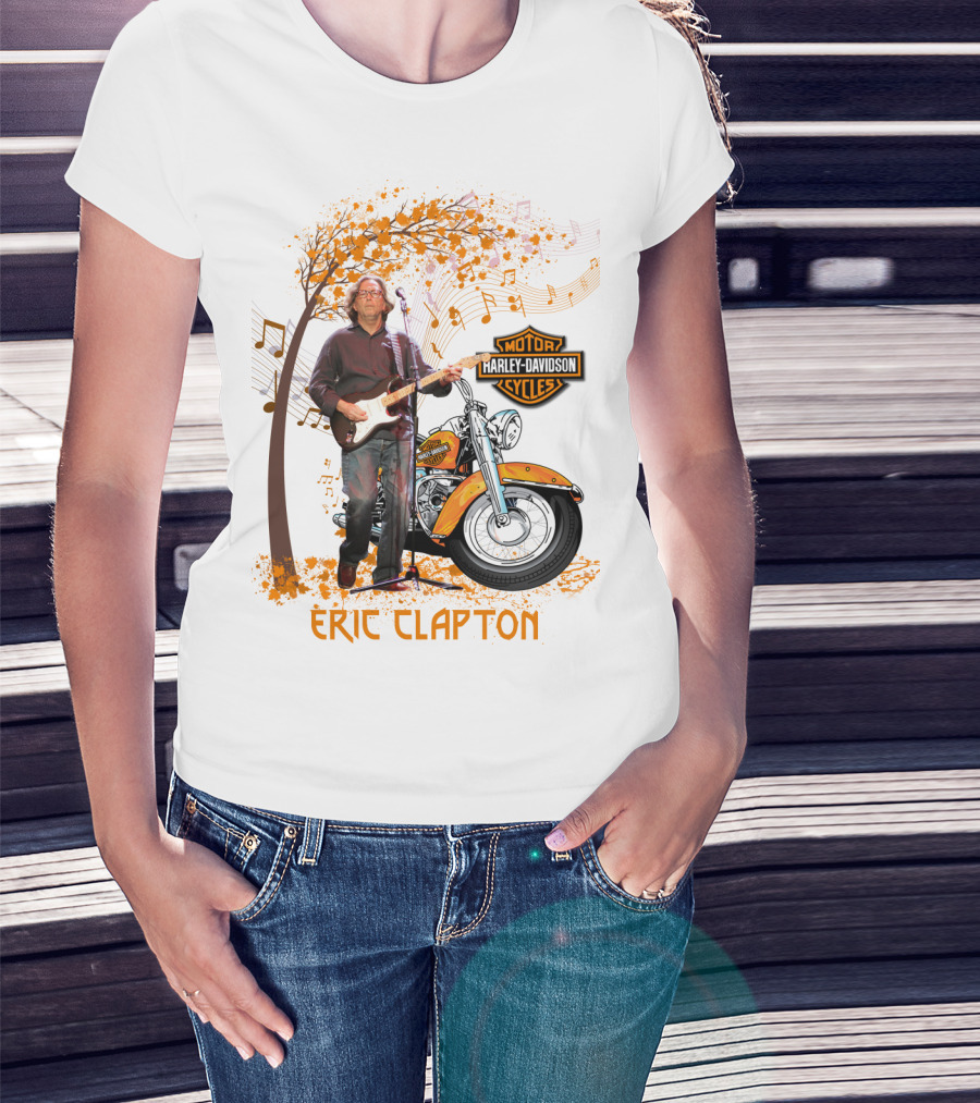Eric Clapton Harley Davidson Guitar And Motorcycle Music Theme T-Shirt