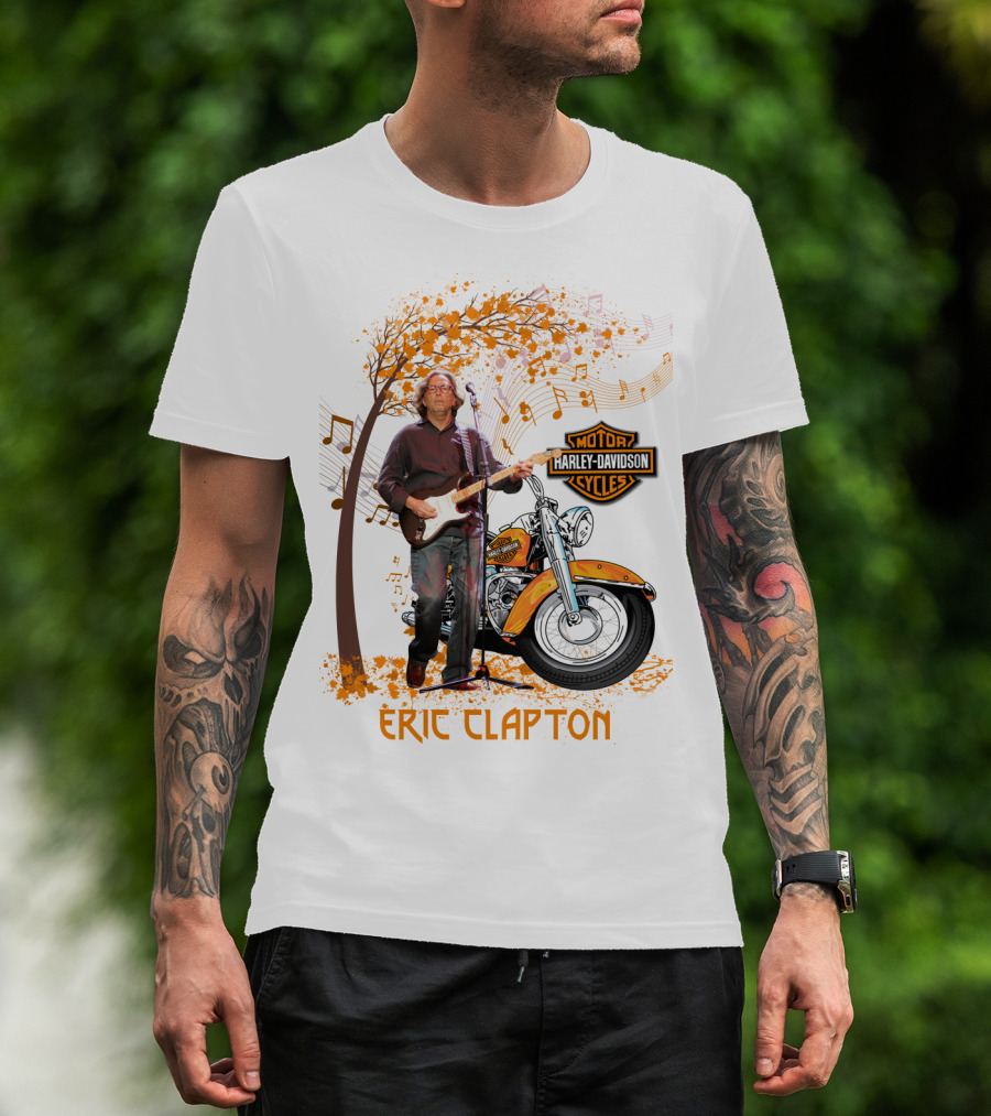 Eric Clapton Harley Davidson Guitar And Motorcycle Music Theme T-Shirt